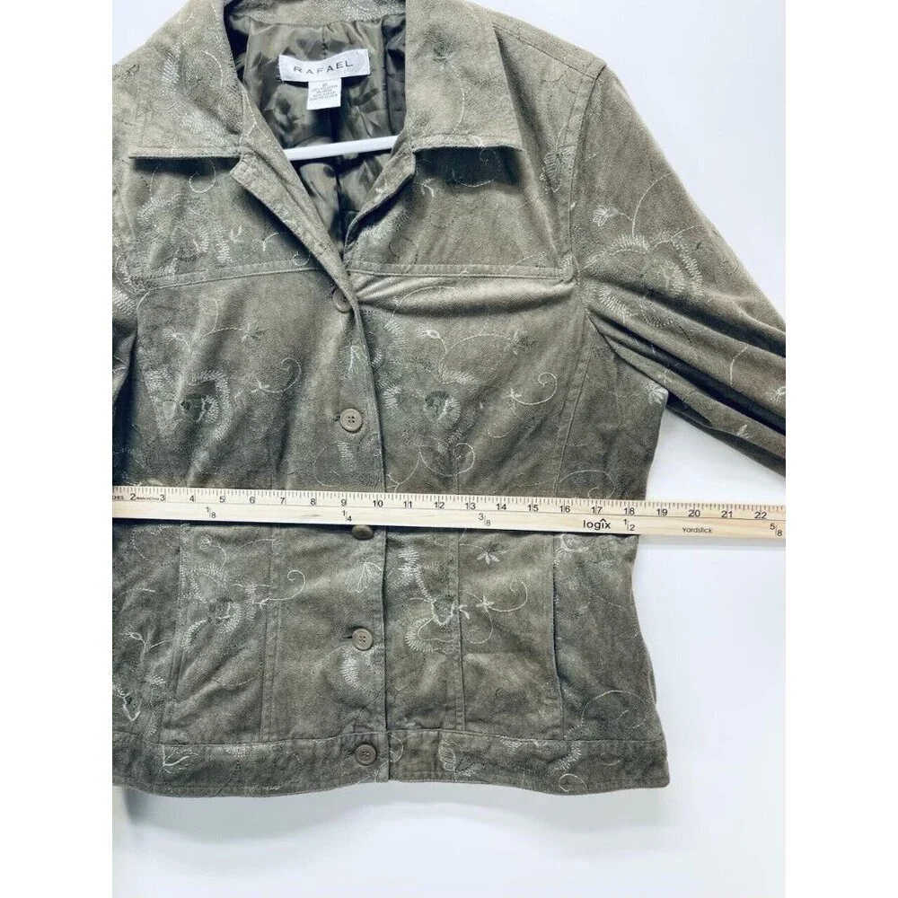 RAFAEL Blazer Jacket Size 10 Women’s Floral Embroidered Faux Suede Button Front - Picture 5 of 12